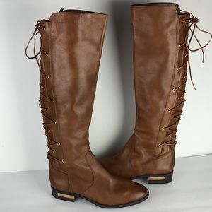 Vince Camuto Palenda Chic Brown Leather Knee Length Riding Boots 8